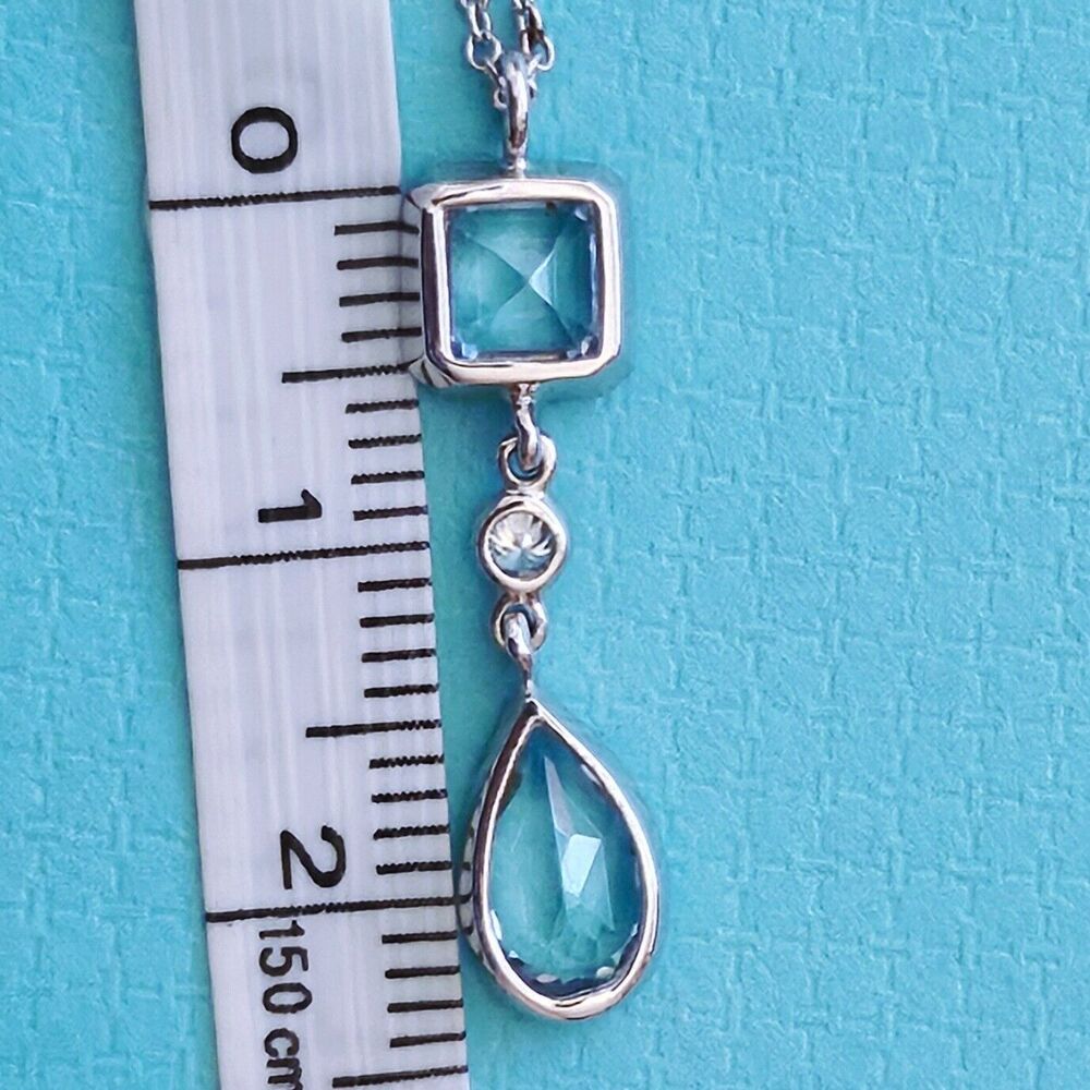 $4000 Tiffany & Co. 18k WG 1.59ctw Aquamarine & Diamond Lariat Pendant Necklace - Picture 8 of 8